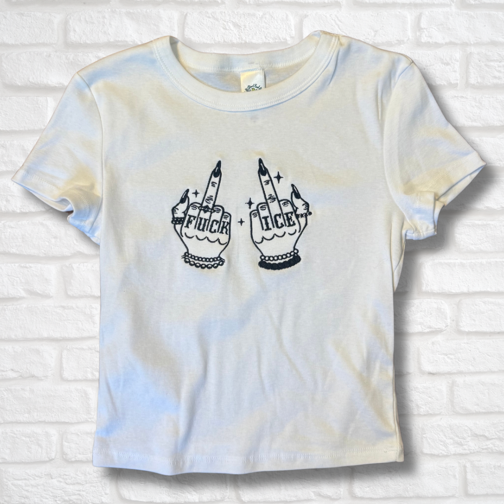 Give ICE The Finger Embroidered Baby Tee or Unisex T-Shirt