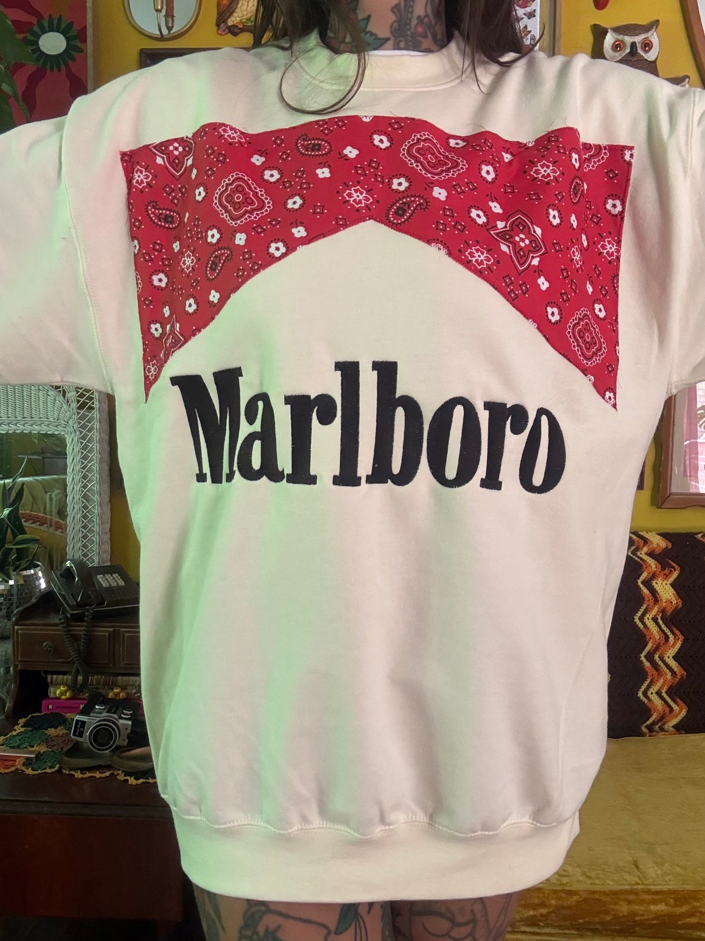 1:1 Marlboro Size LG Paisley Bandana & Embroidered Crewneck Sweatshirt