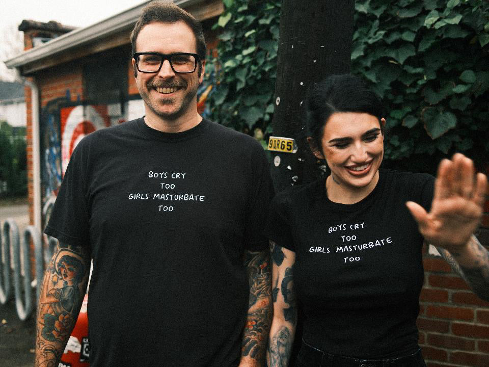 Boys Cry Too, Girls Masturbate Too Embroidered Unisex T-Shirt or Baby Tee