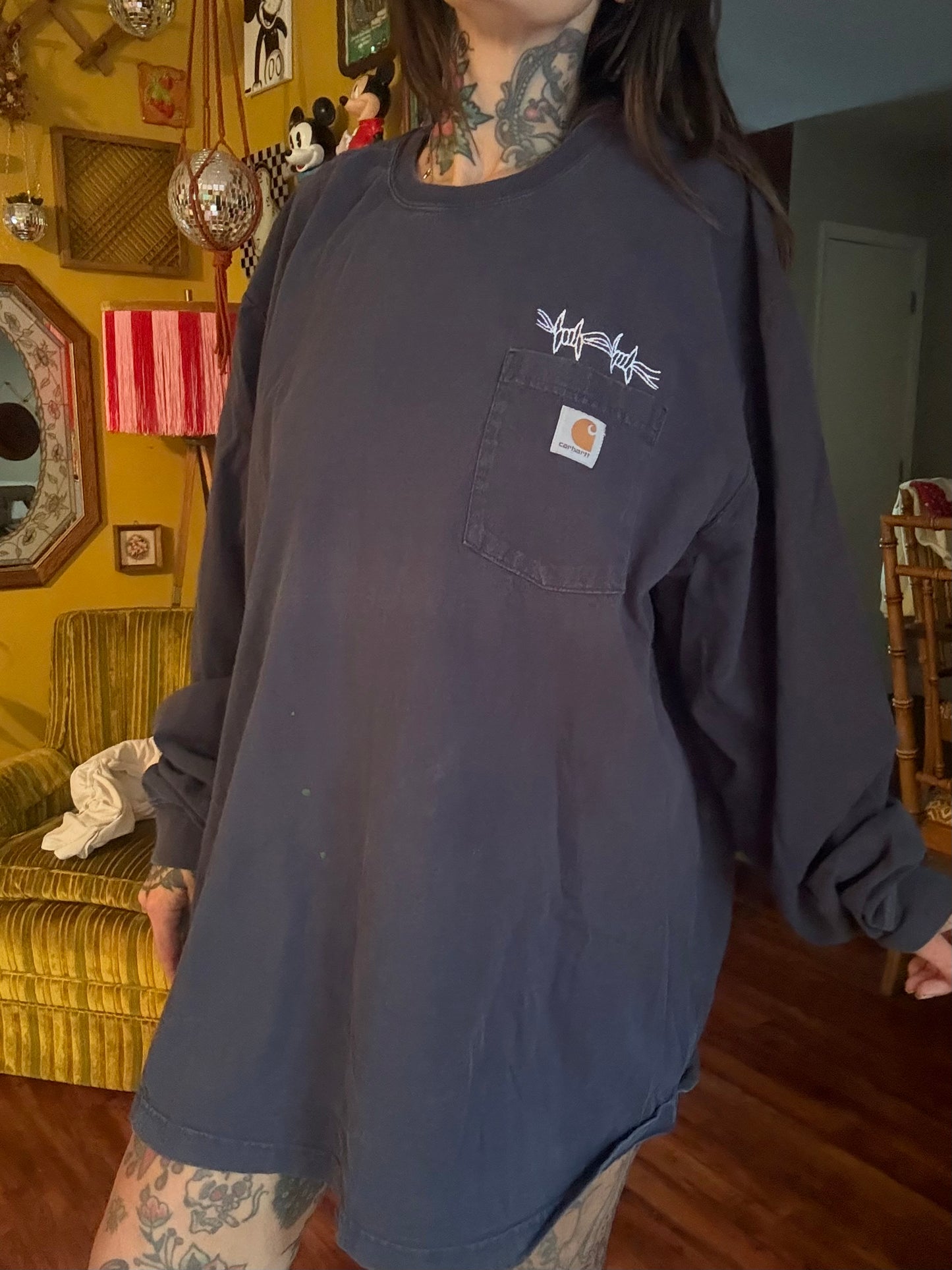 1:1 Frog Embroidered Carhartt Repurposed Long-sleeved T-Shirt