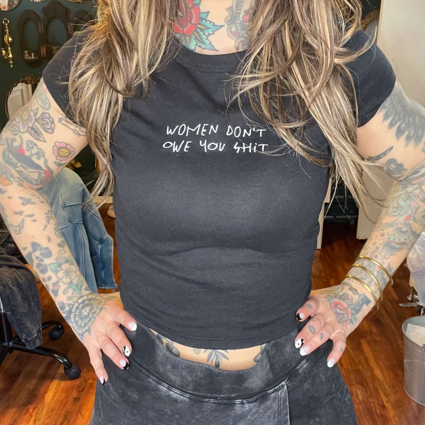 Women Don't Owe You Shit Embroidered Unisex Crewneck Sweatshirt