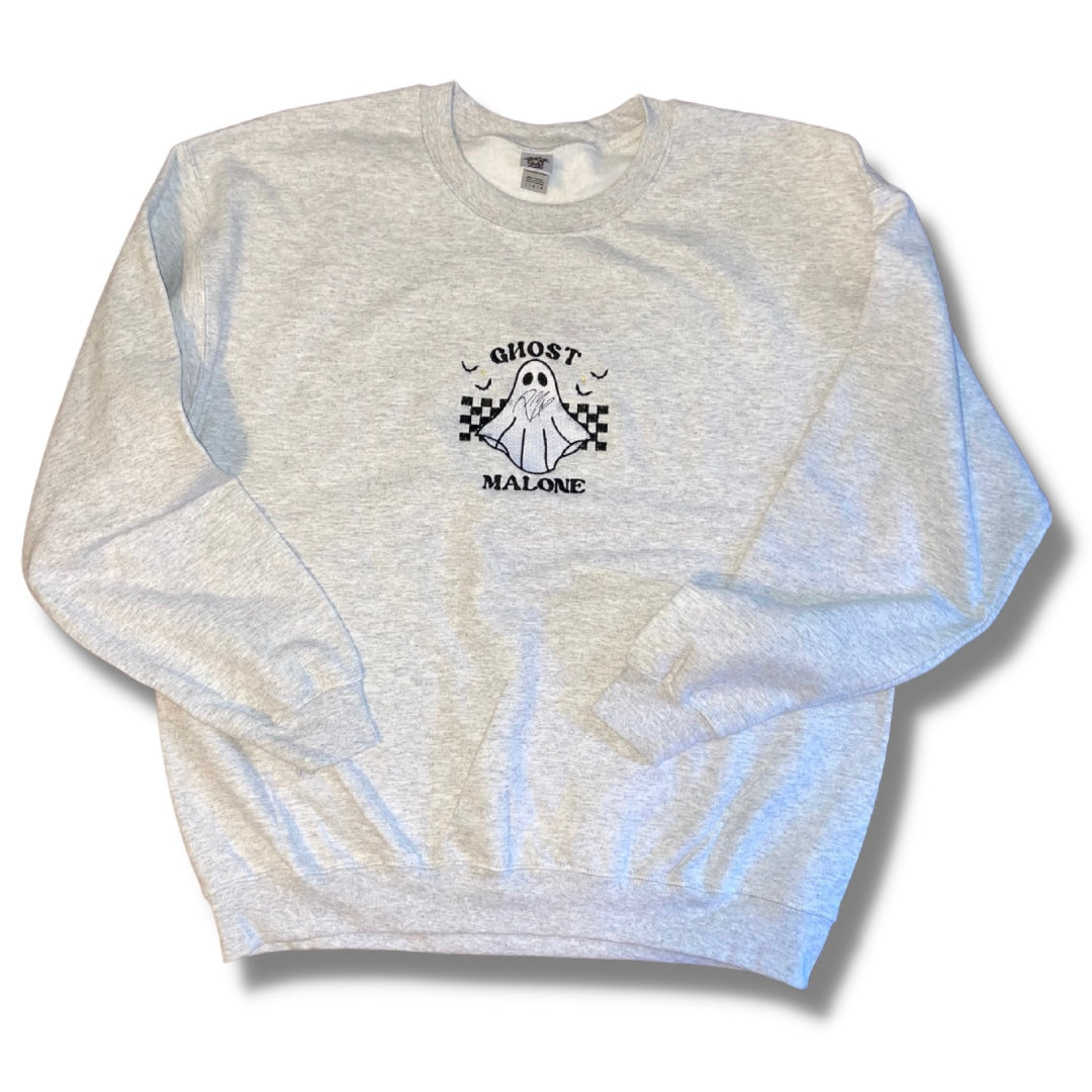 Ghost Malone Checkerboard Embroidered Crewneck Sweatshirt