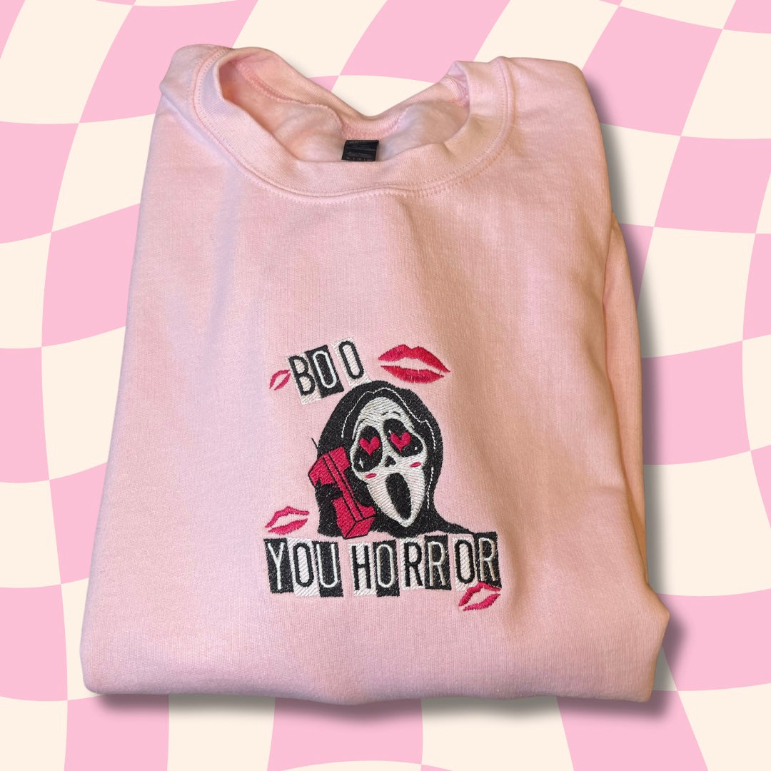 Boo You Horror Ghostface Embroidered Crewneck Sweatshirt
