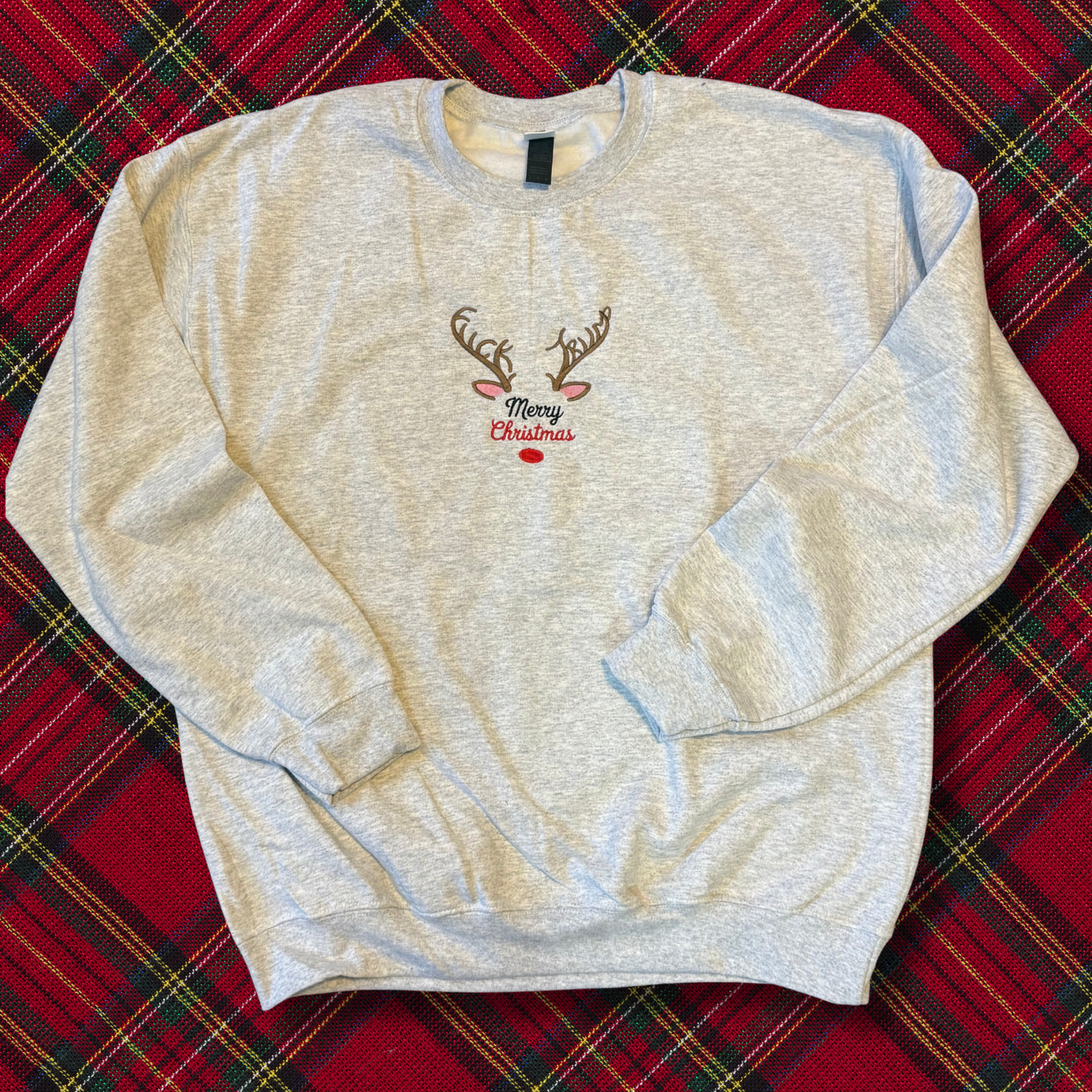 Run Him Over, Reindeer Embroidered Unisex Crewneck Sweatshirt