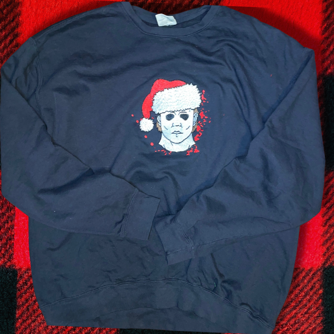 Halloween on Christmas Embroidered Unisex Crewneck Sweatshirt