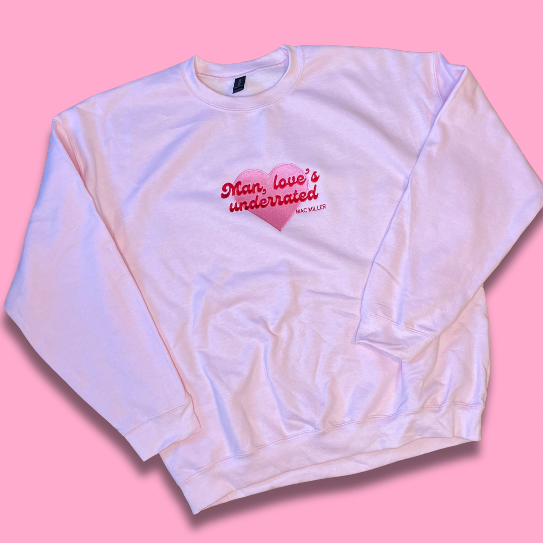 Man, Love's Underrated Valentines Embroidered Unisex Crewneck Sweatshirt