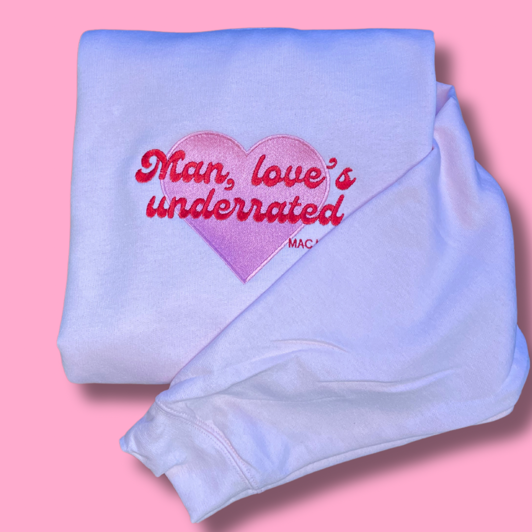Man, Love's Underrated Valentines Embroidered Unisex Crewneck Sweatshirt