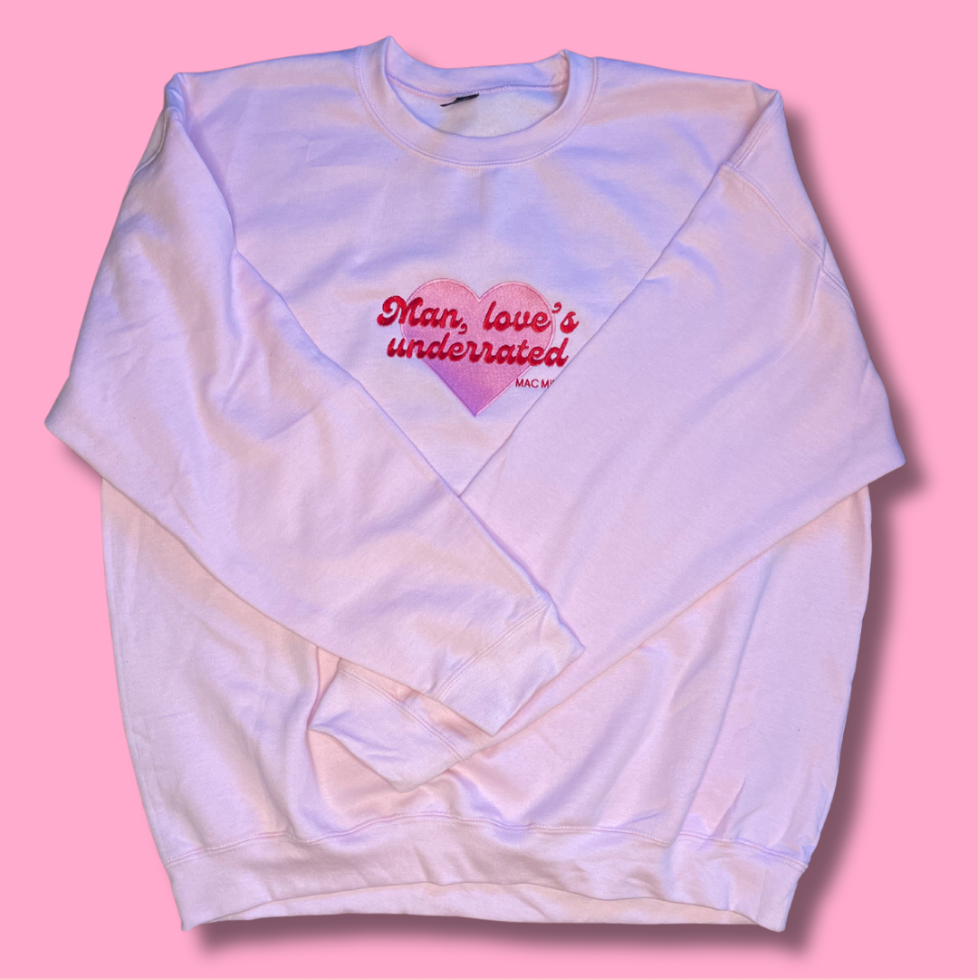 Man, Love's Underrated Valentines Embroidered Unisex Crewneck Sweatshirt