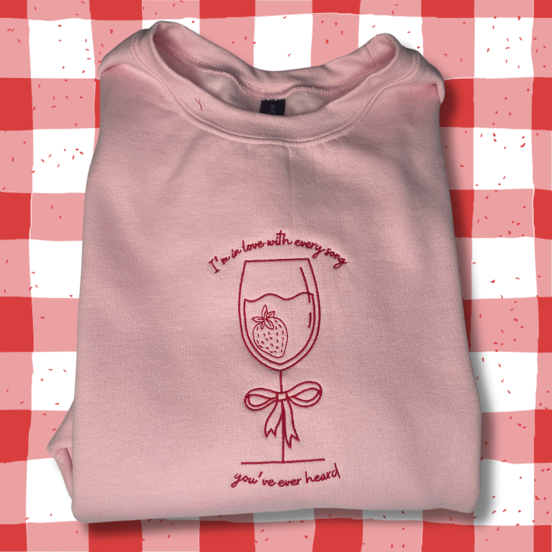 Strawberry Wine Embroidered Unisex Crewneck Sweatshirt