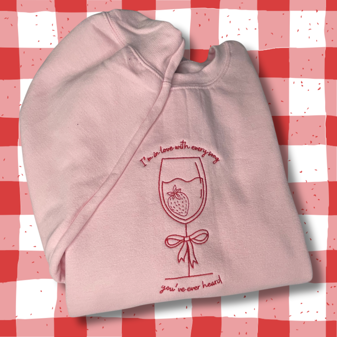 Strawberry Wine Embroidered Unisex Crewneck Sweatshirt