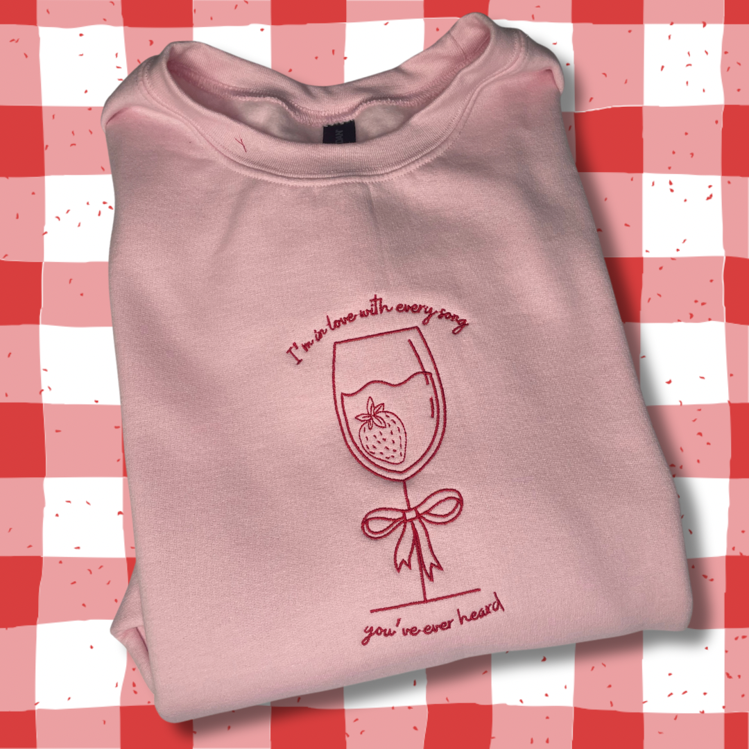 Strawberry Wine Embroidered Unisex Crewneck Sweatshirt