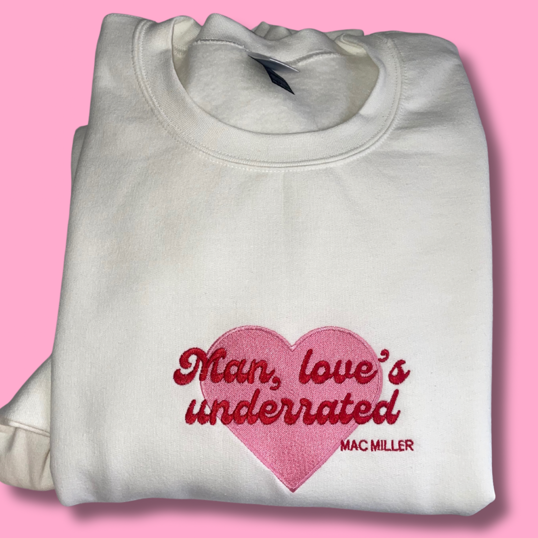 Man, Love's Underrated Valentines Embroidered Unisex Crewneck Sweatshirt