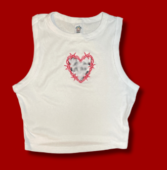 Barbed Heart Embroidered Muscle Style Baby Doll Tee