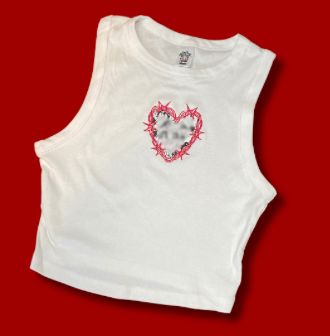 Barbed Heart Embroidered Muscle Style Baby Doll Tee