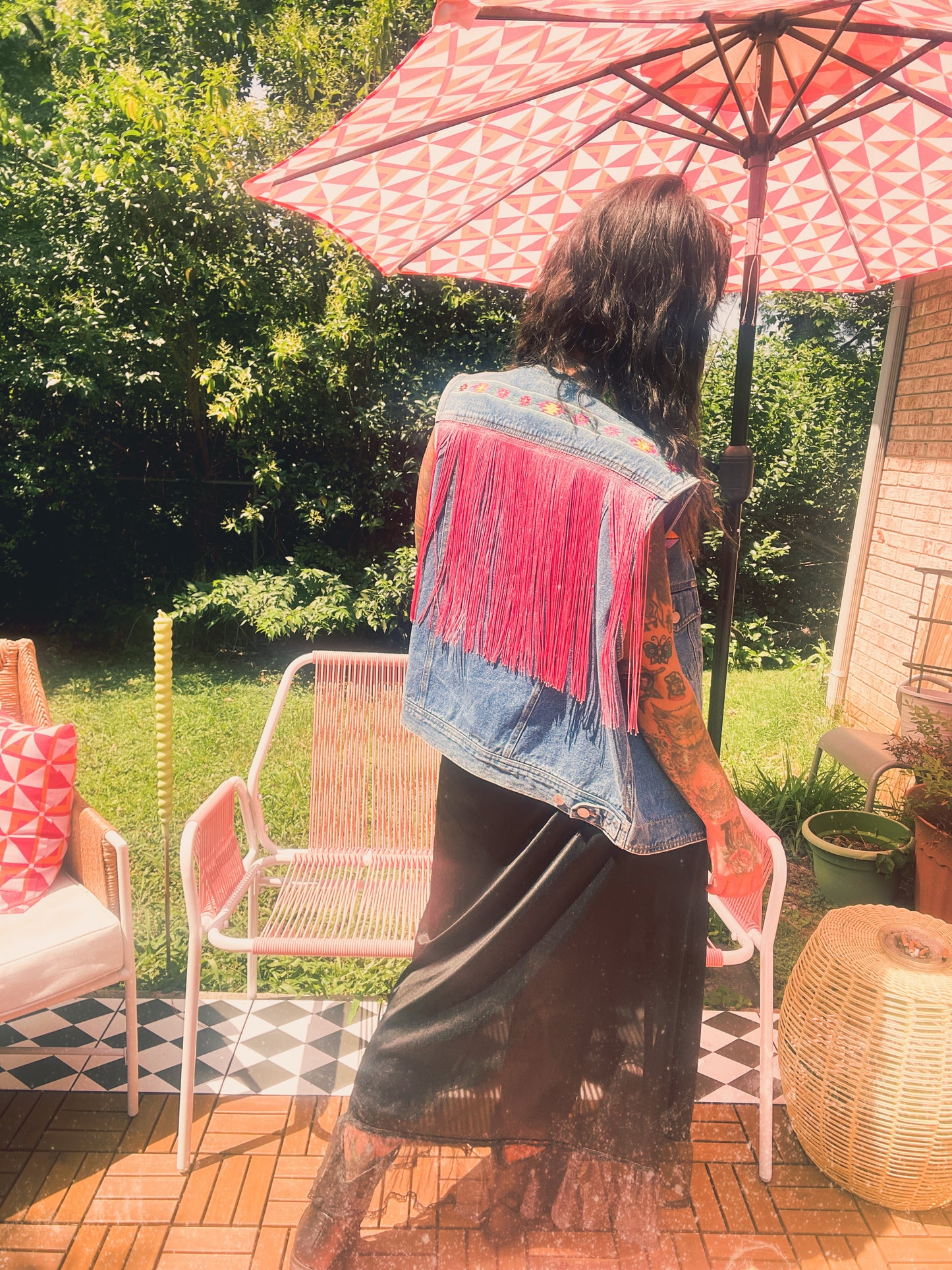1:1 Vintage Country Western Inspired Neon Cowgirl Fringe Vest
