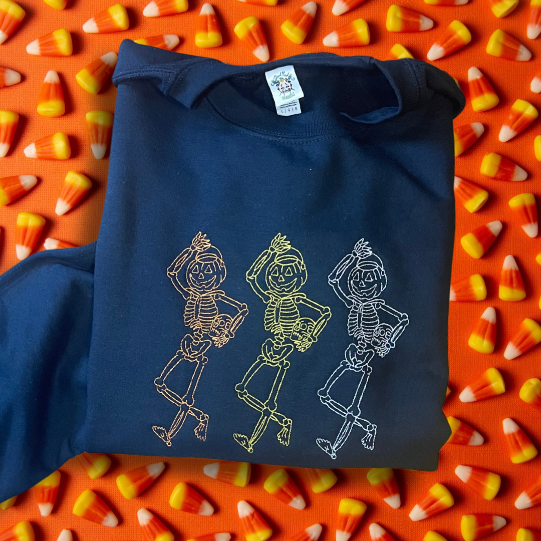 Spooky Scary Skeletons Embroidered Crewneck Sweatshirt