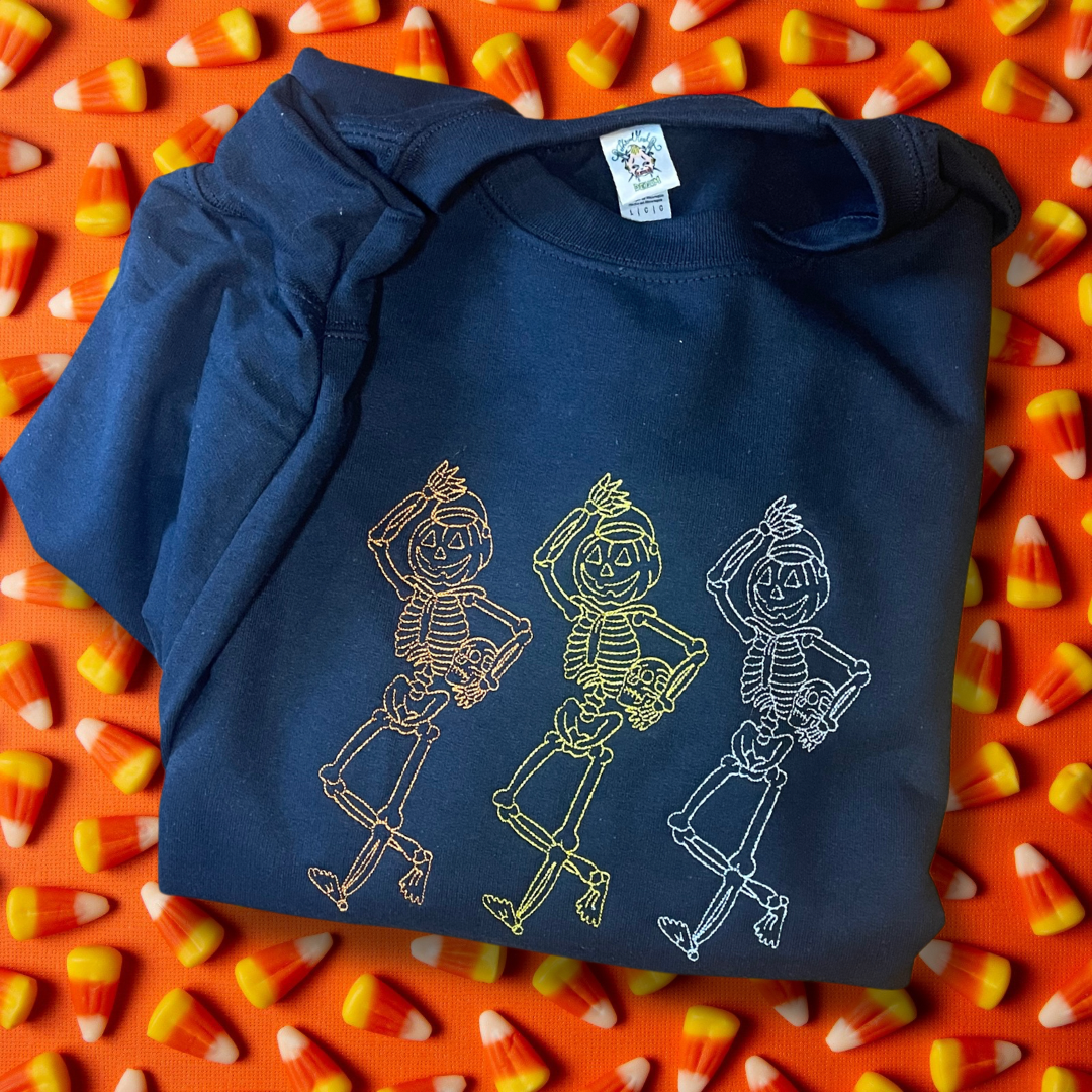 Spooky Scary Skeletons Embroidered Crewneck Sweatshirt
