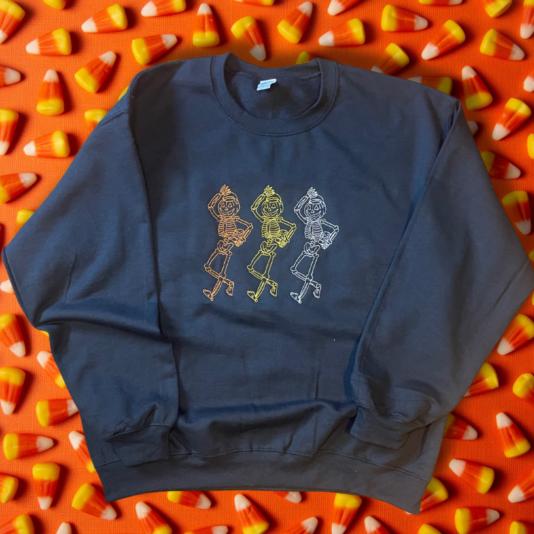 Spooky Scary Skeletons Embroidered Crewneck Sweatshirt