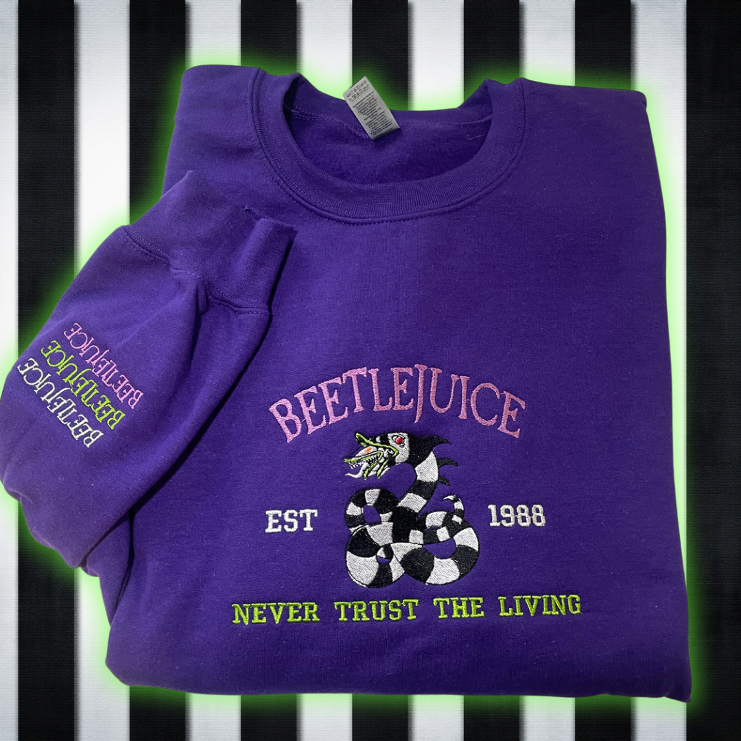 Beetlejuice Never Trust The Living Embroidered Unisex Sweatshirt