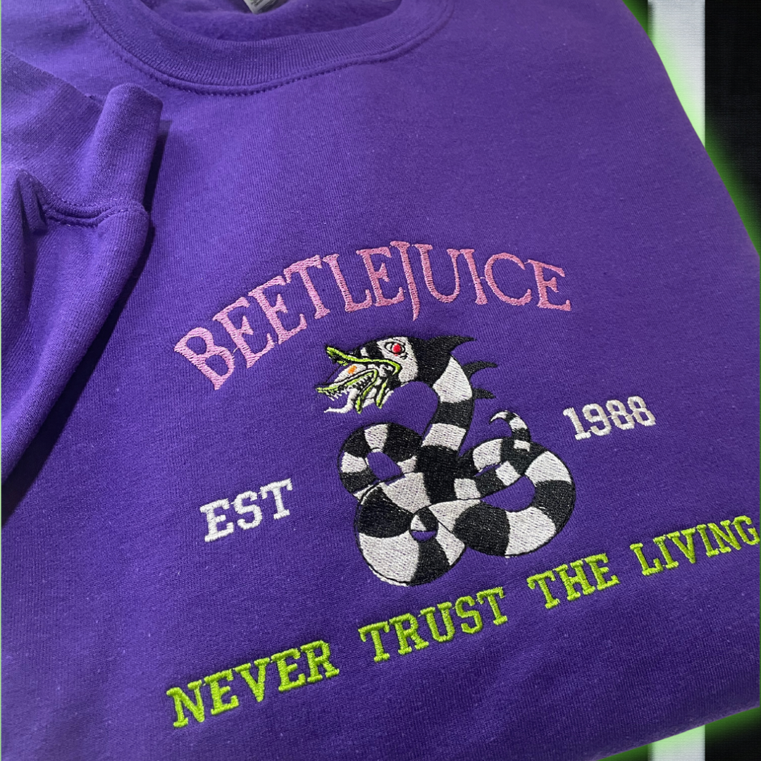 Beetlejuice Never Trust The Living Embroidered Unisex Sweatshirt