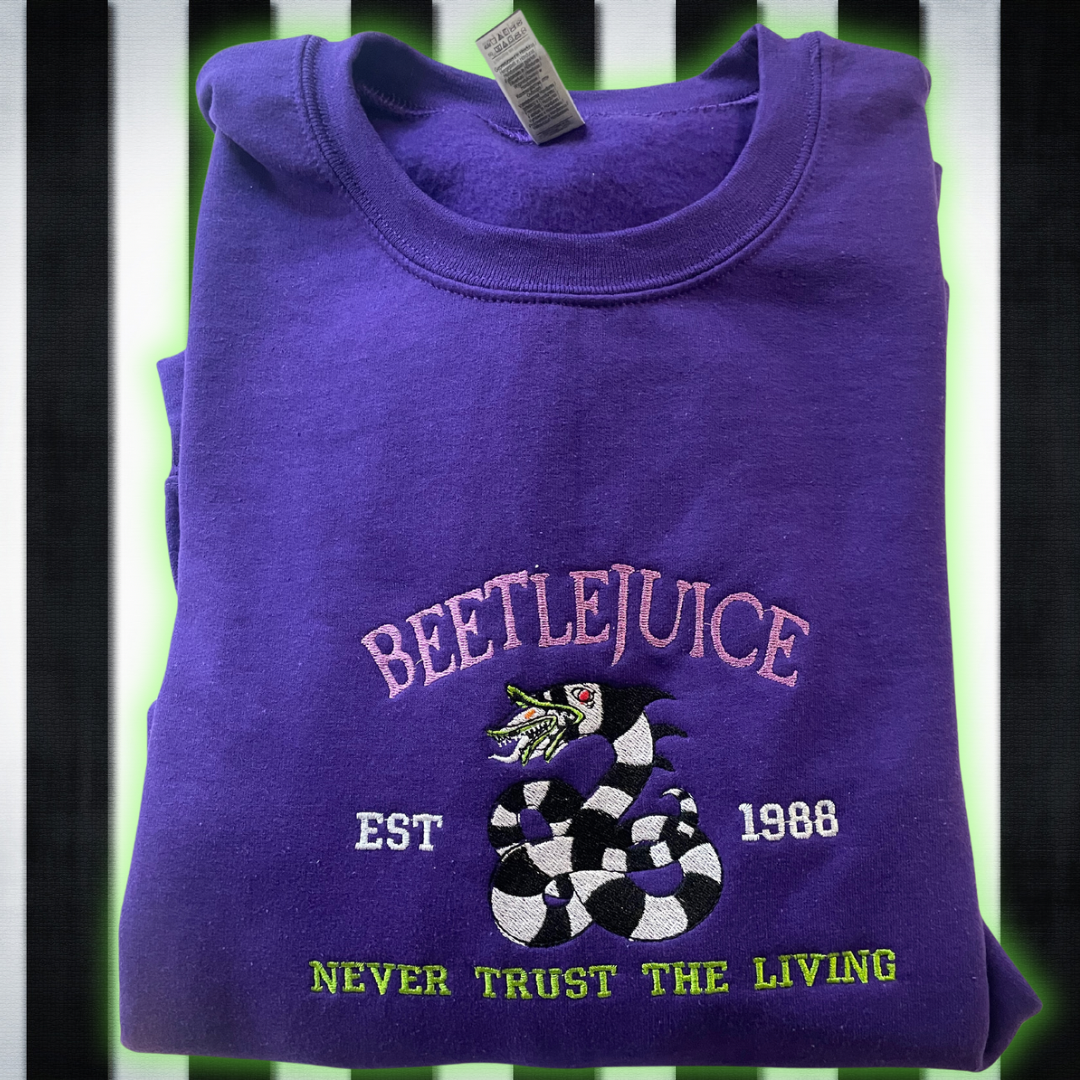 Beetlejuice Never Trust The Living Embroidered Unisex Sweatshirt