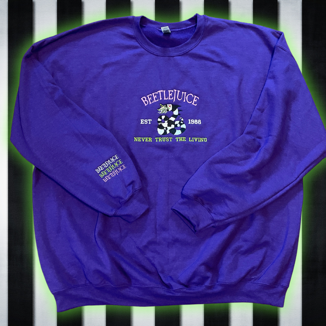 Beetlejuice Never Trust The Living Embroidered Unisex Sweatshirt