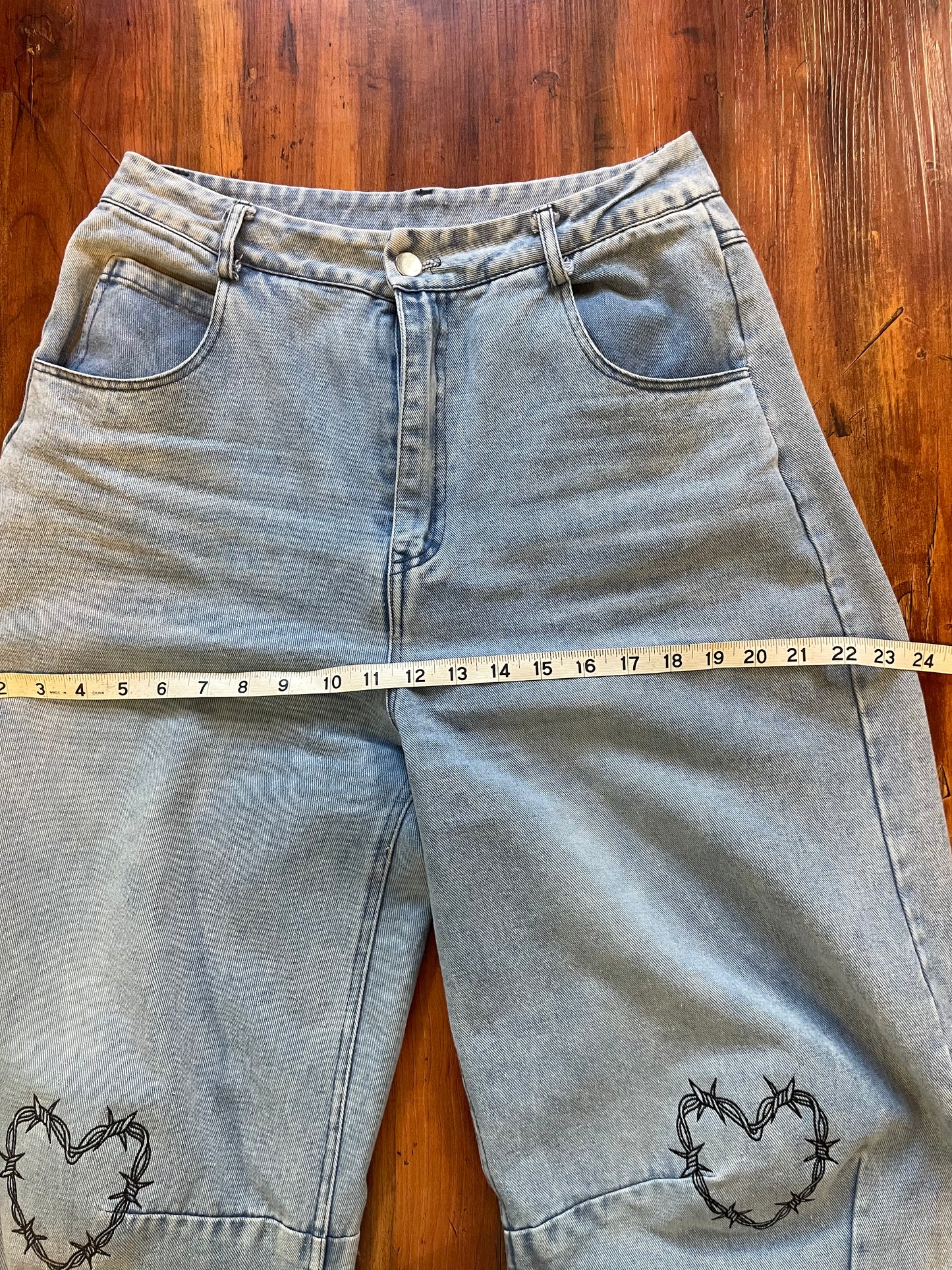 Embroidered Knees Upcycled Denim Barrel Jeans
