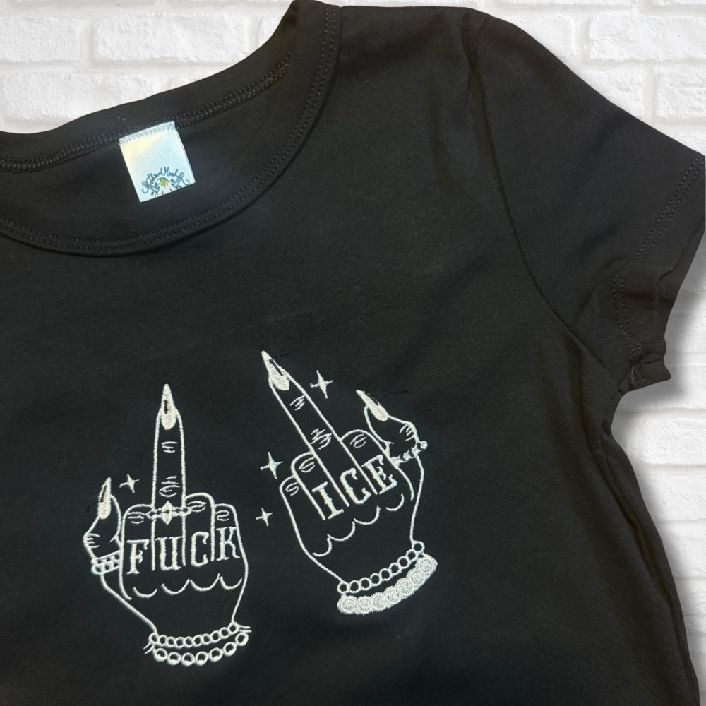 Give ICE The Finger Embroidered Baby Tee or Unisex T-Shirt