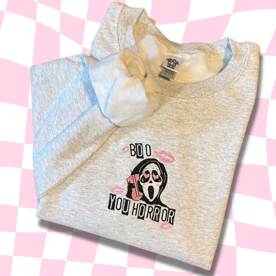 Boo You Horror Ghostface Embroidered Crewneck Sweatshirt