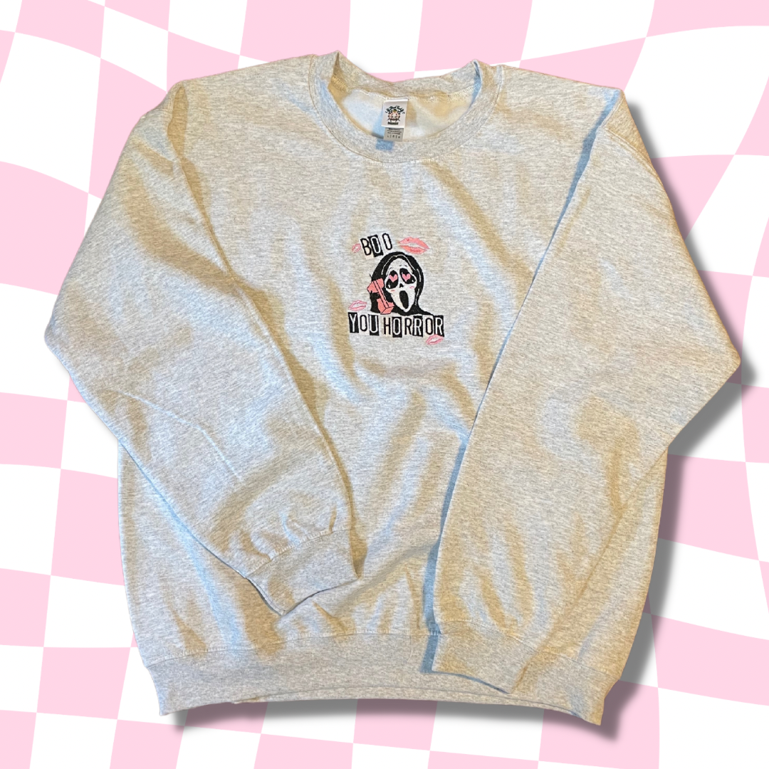 Boo You Horror Ghostface Embroidered Crewneck Sweatshirt