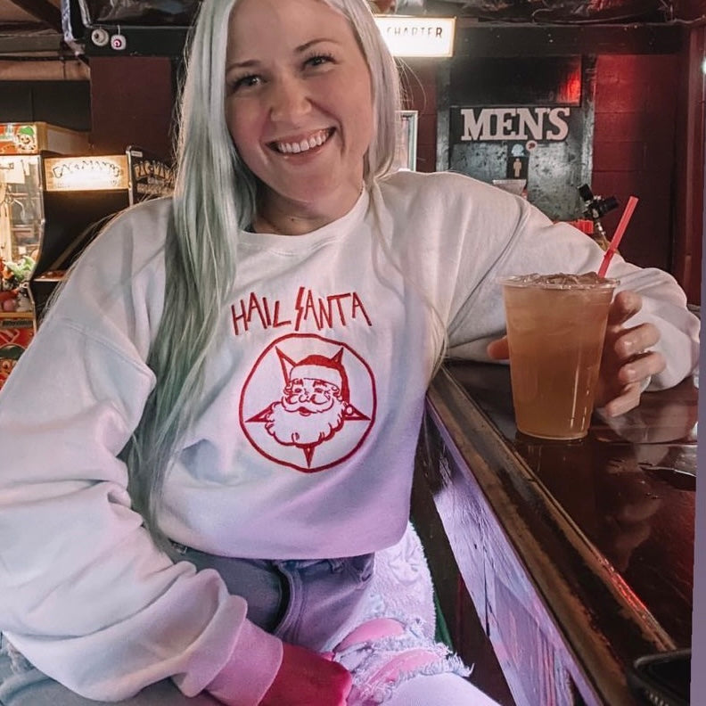 Hail Santa Embroidered Holiday Sweatshirt