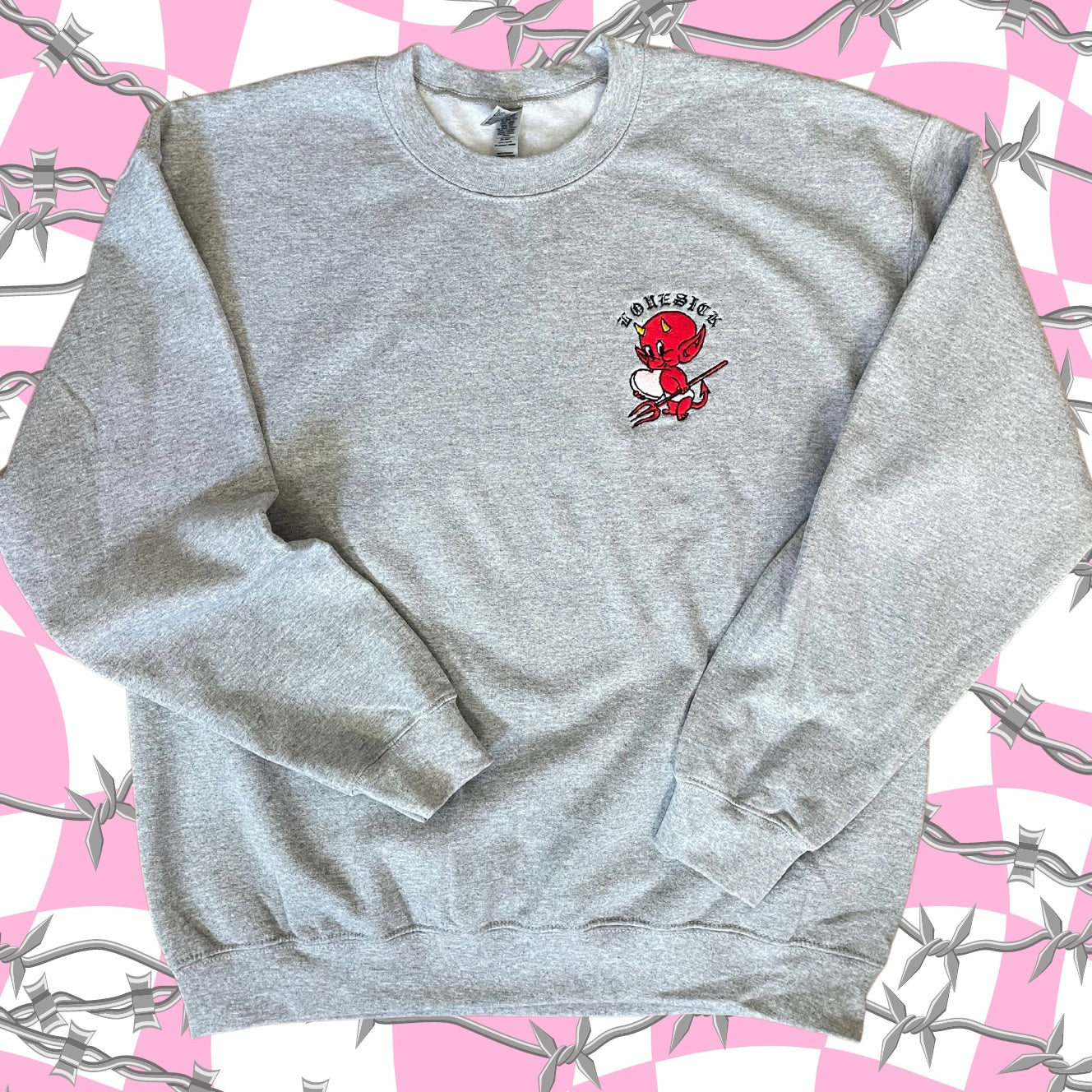 Lovesick Hot Stuff Devil Embroidered Crewneck Sweatshirt