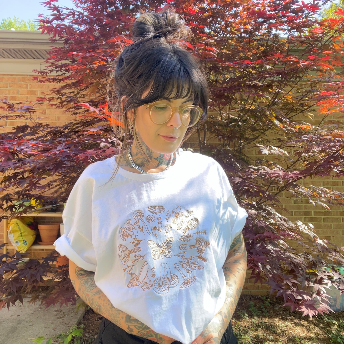 Mushroom Wreath Embroidered Unisex T-Shirt