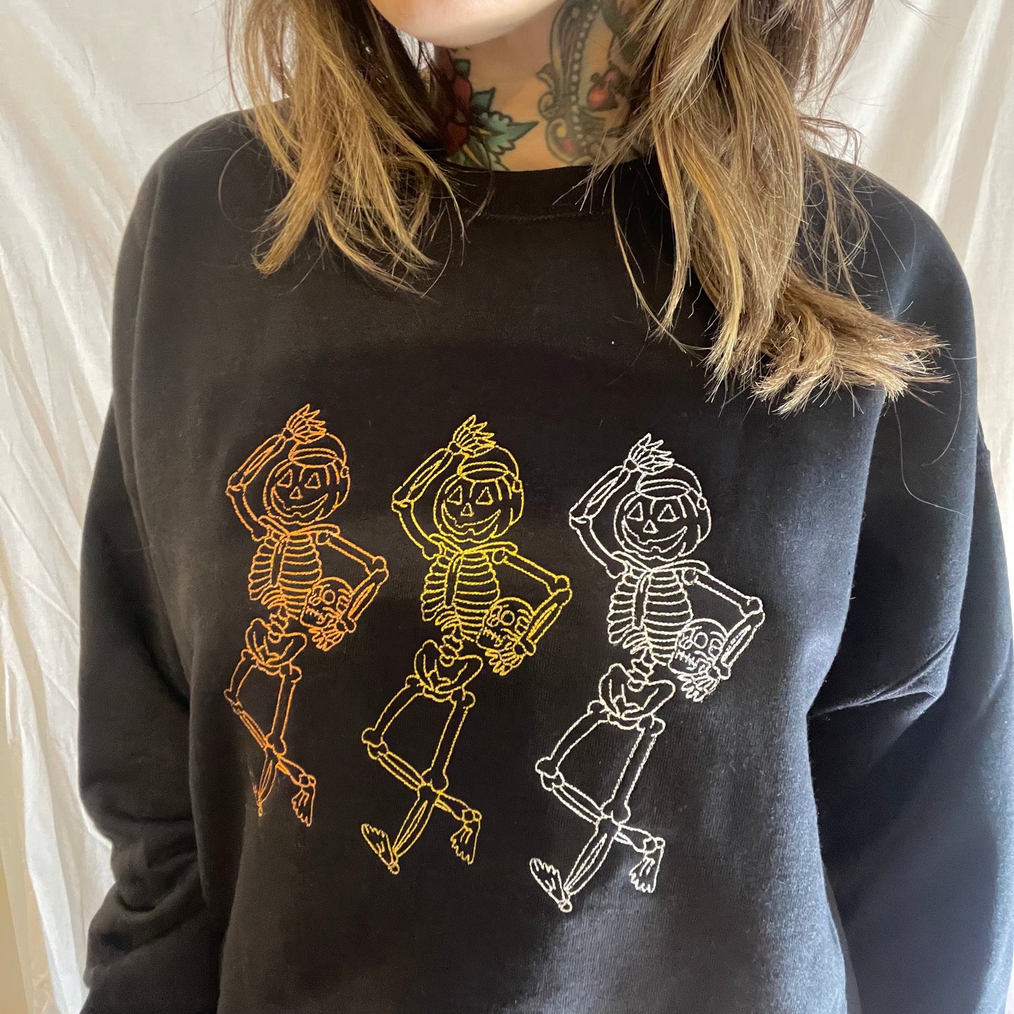 Spooky Scary Skeletons Embroidered Crewneck Sweatshirt