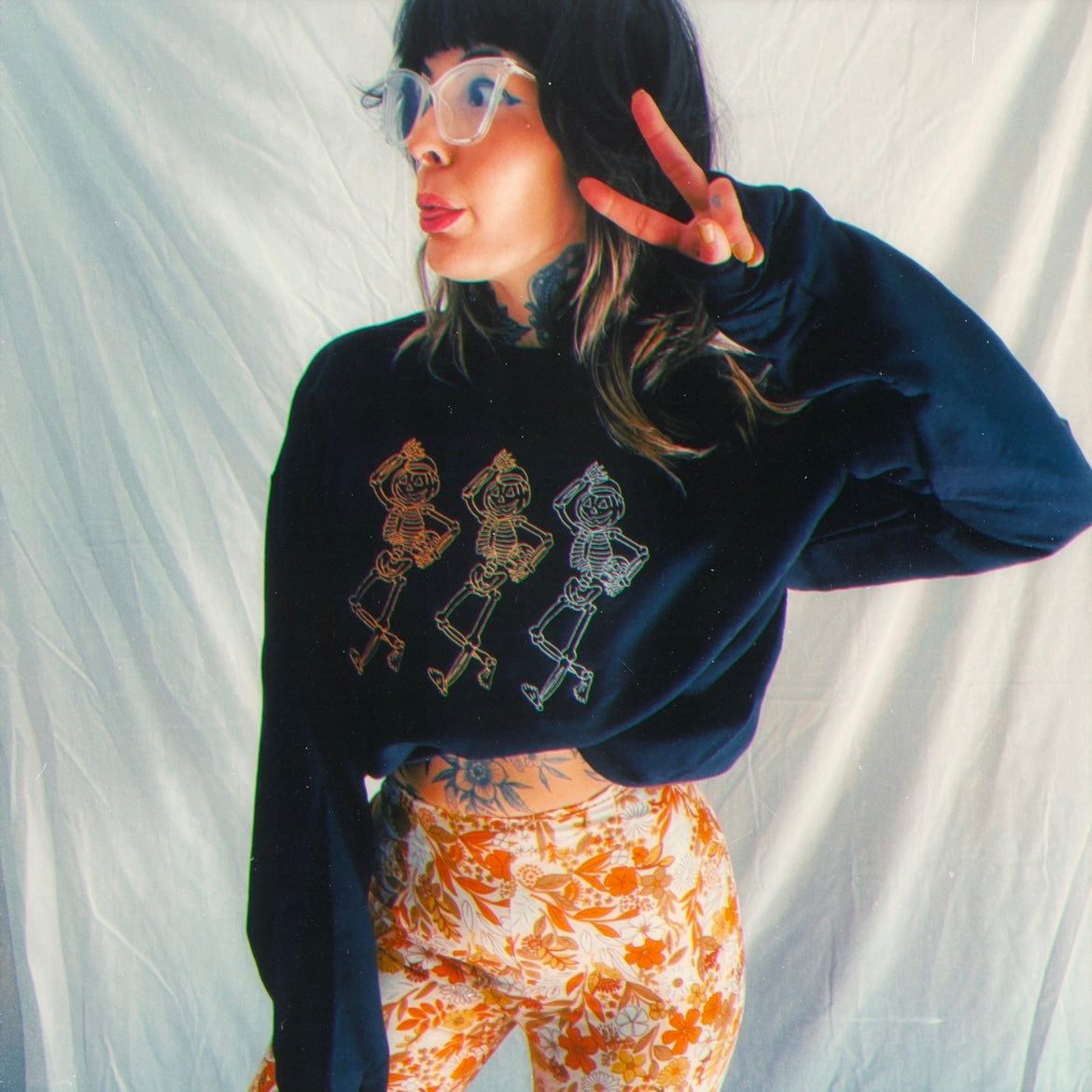 Spooky Scary Skeletons Embroidered Crewneck Sweatshirt
