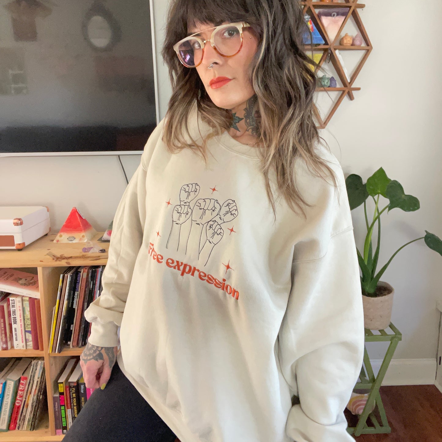 Free Expression Embroidered Crewneck Sweatshirt
