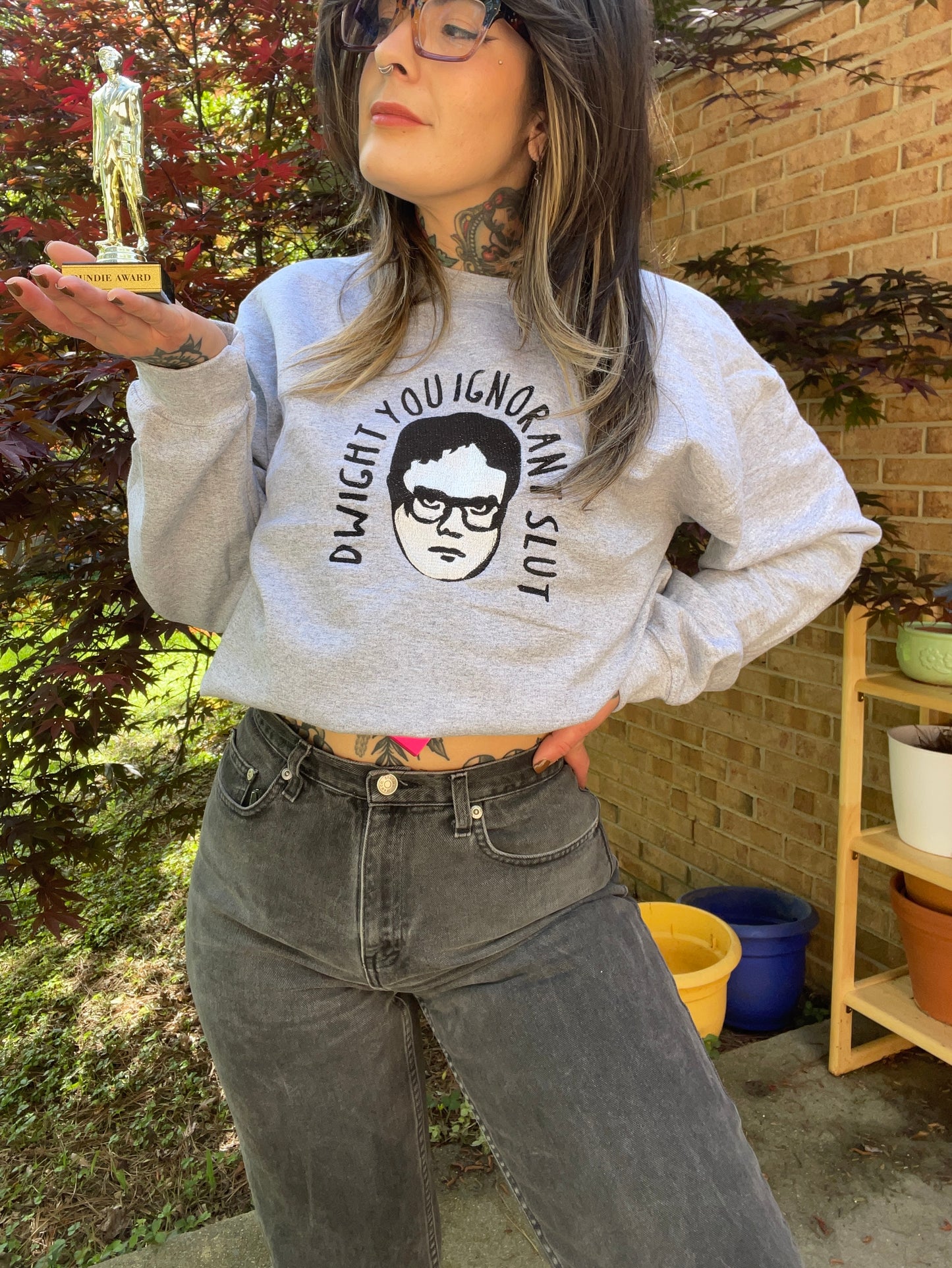 Dwight You Ignorant Slut Embroidered Crewneck Sweatshirt
