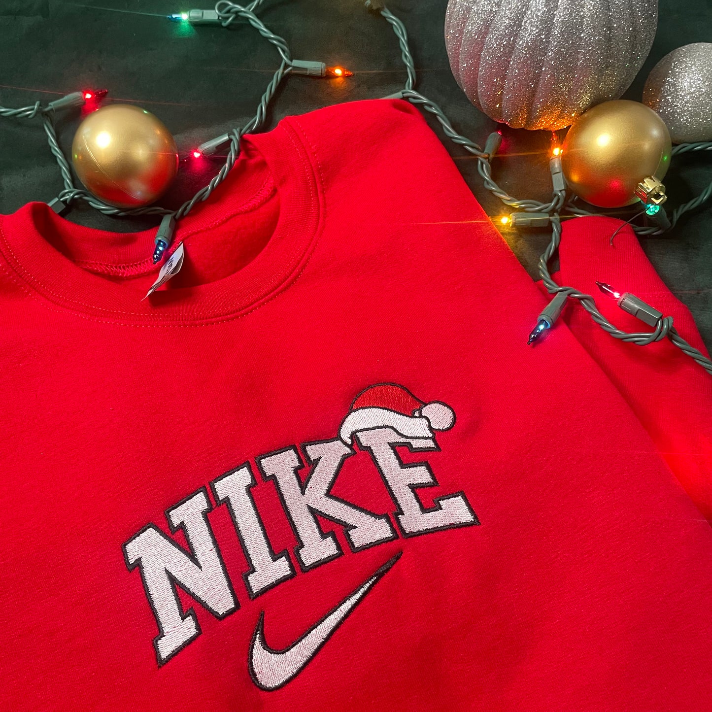 Santa Cap Embroidered Crewneck Sweatshirt