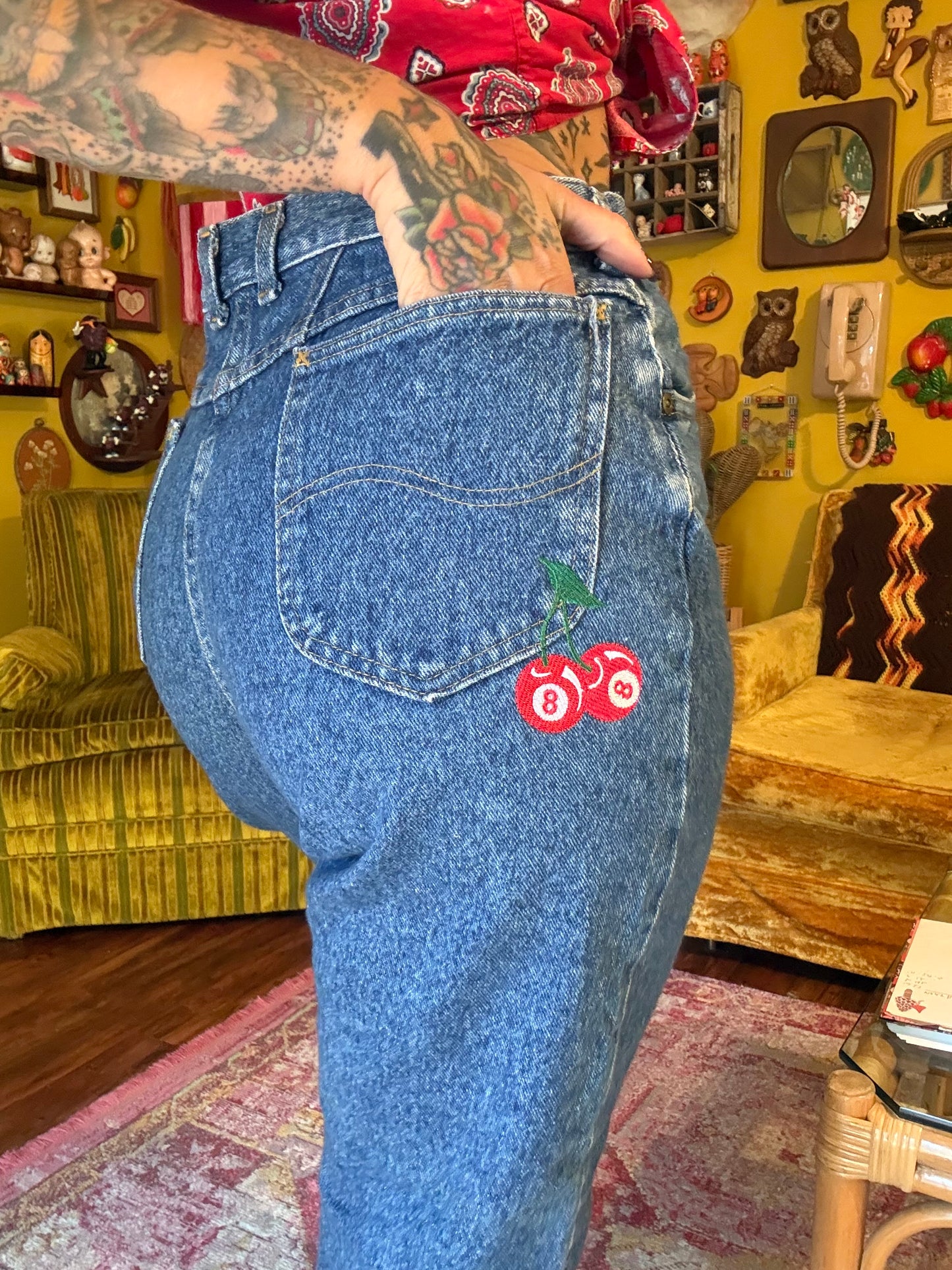 The "Double Luck" 29" Vintage Lee Custom Embroidered Jeans