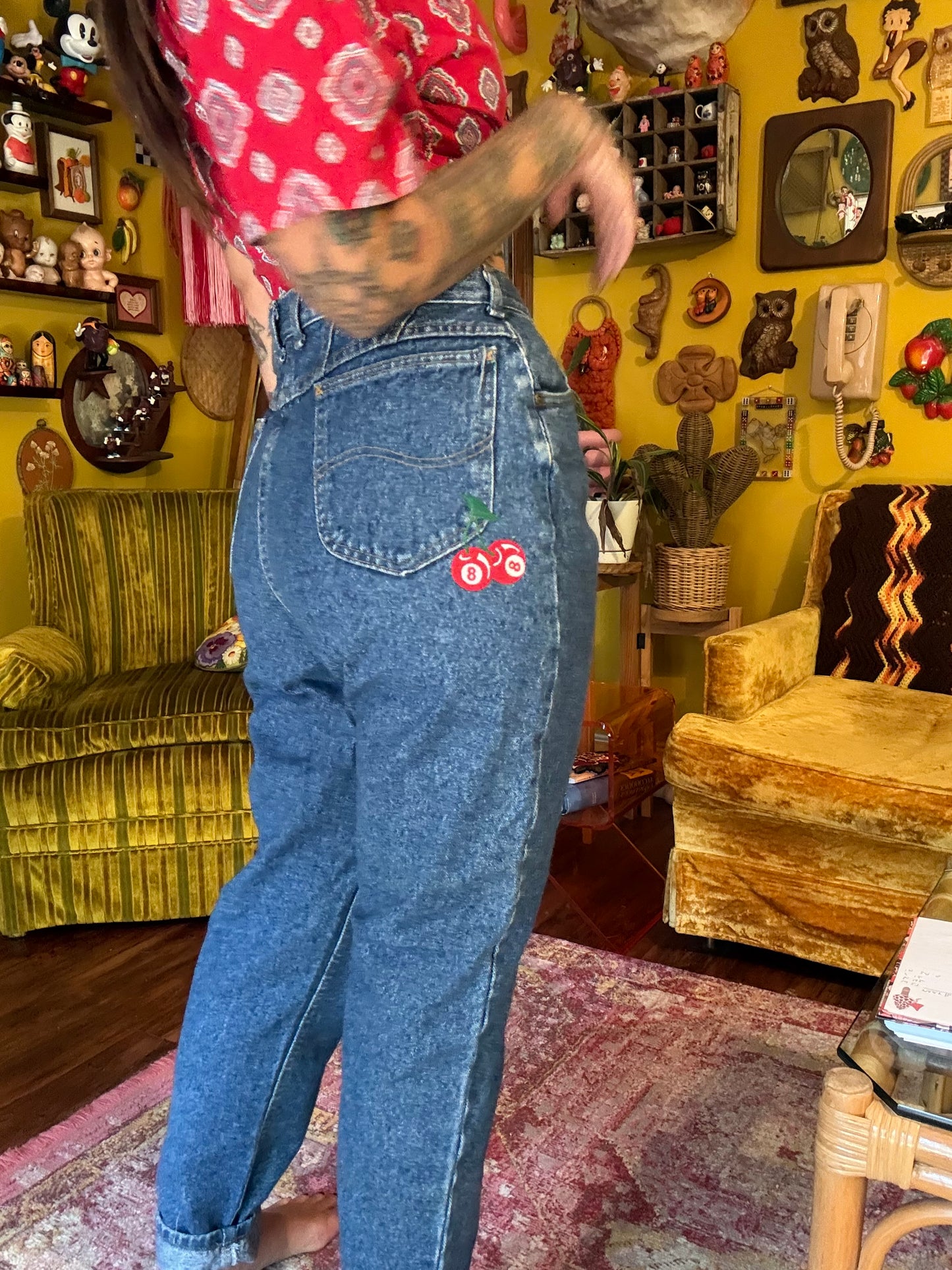 The "Double Luck" 29" Vintage Lee Custom Embroidered Jeans