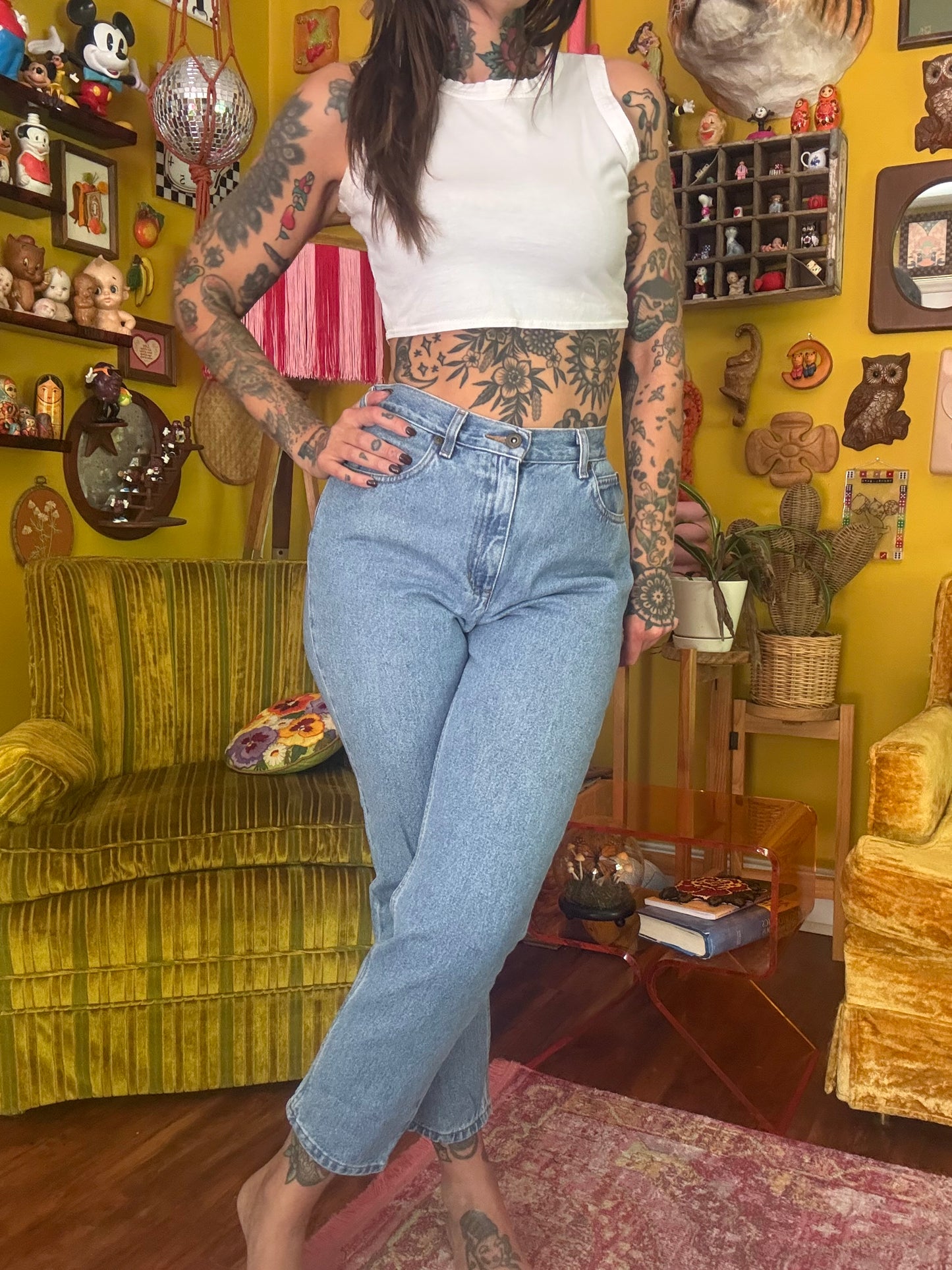 The "Forest Floor" 26-27" Vintage Liz Wear Custom Embroidered Jeans