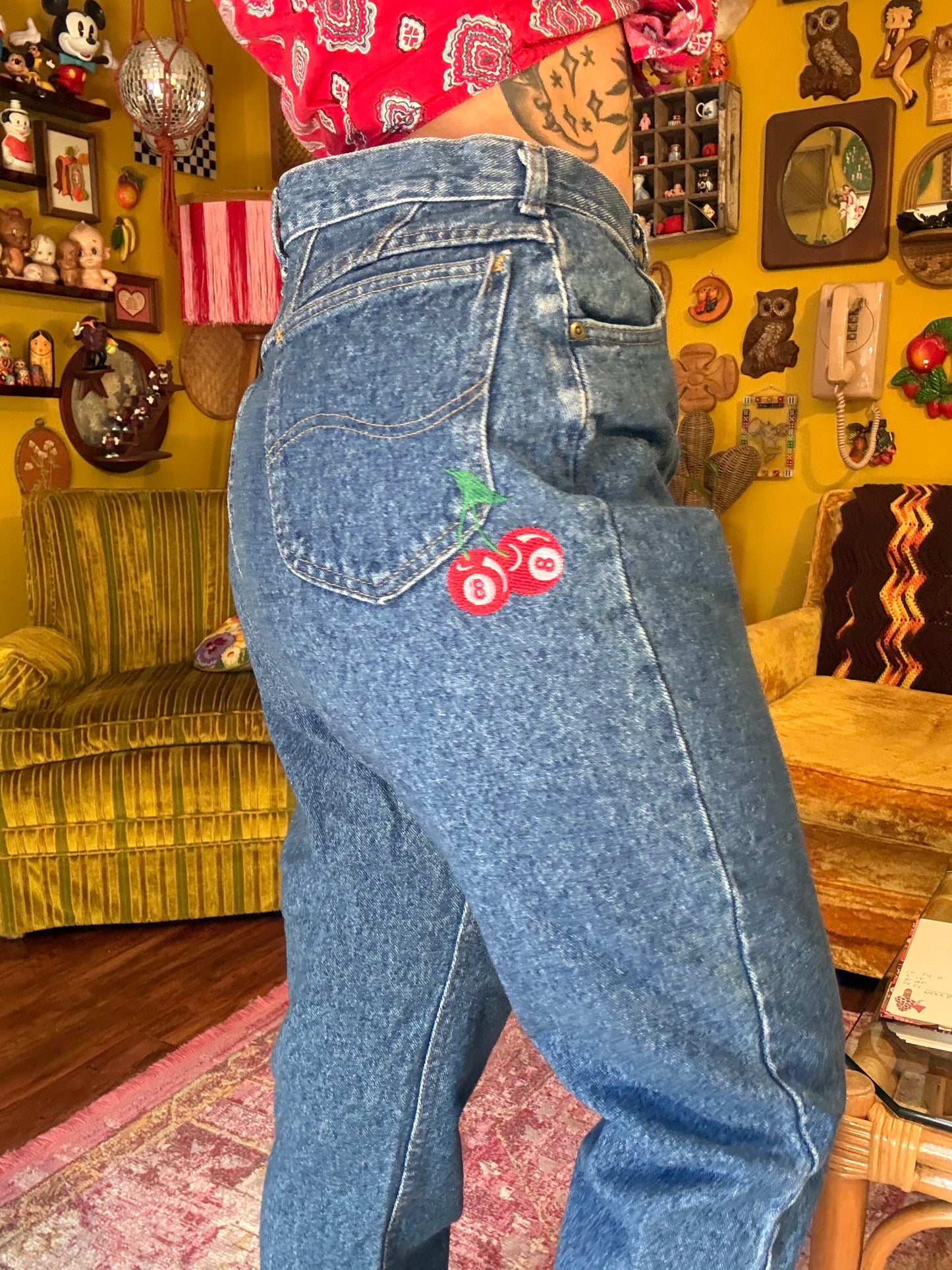 The "Double Luck" 29" Vintage Lee Custom Embroidered Jeans