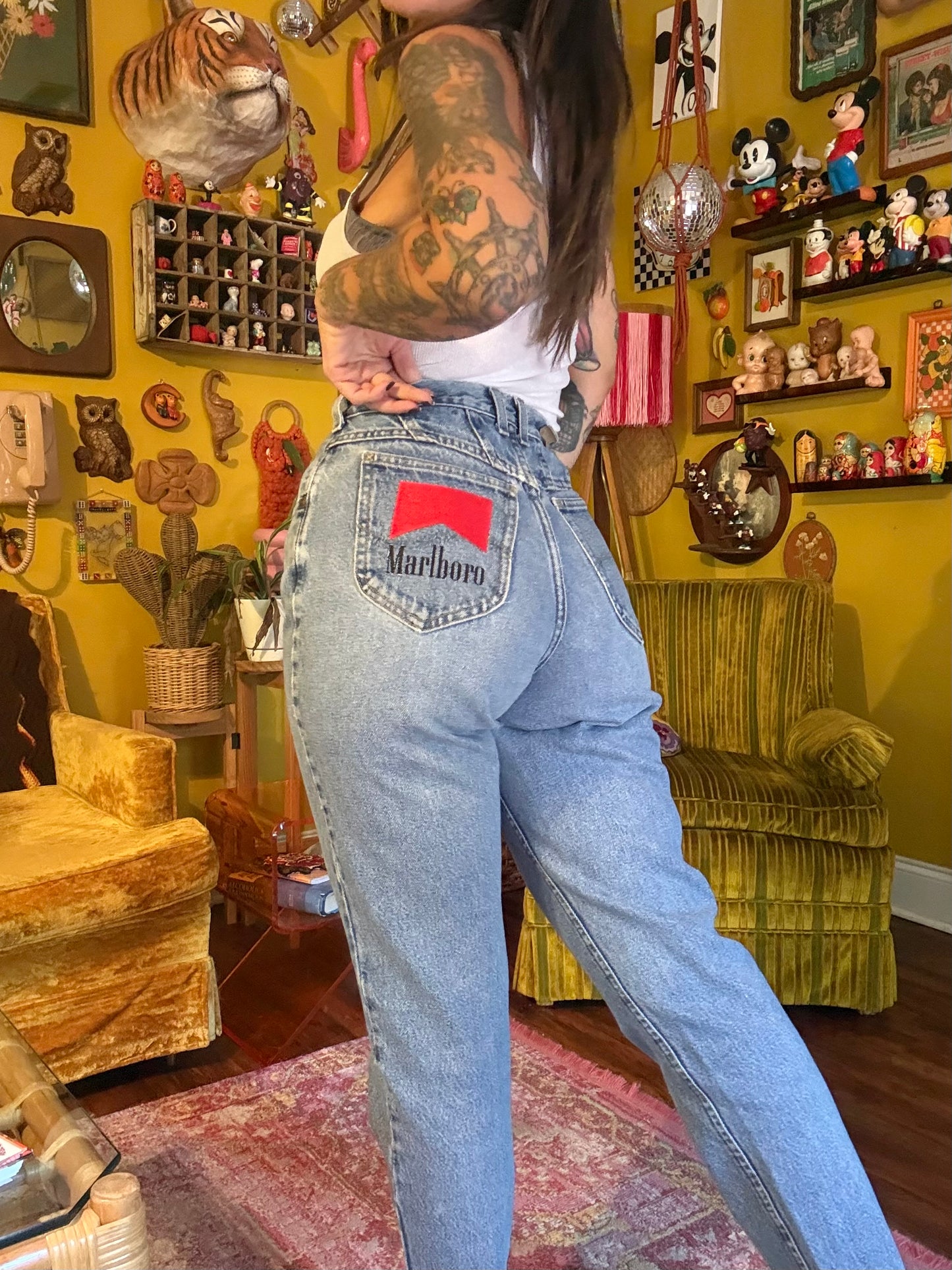 Marlboro 27" Embroidered Vintage Lee Denim Jeans