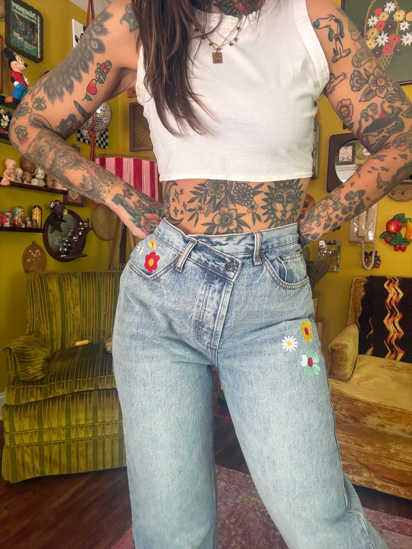 Bloomin' Buns 29" Upcycled Embroidered Jeans
