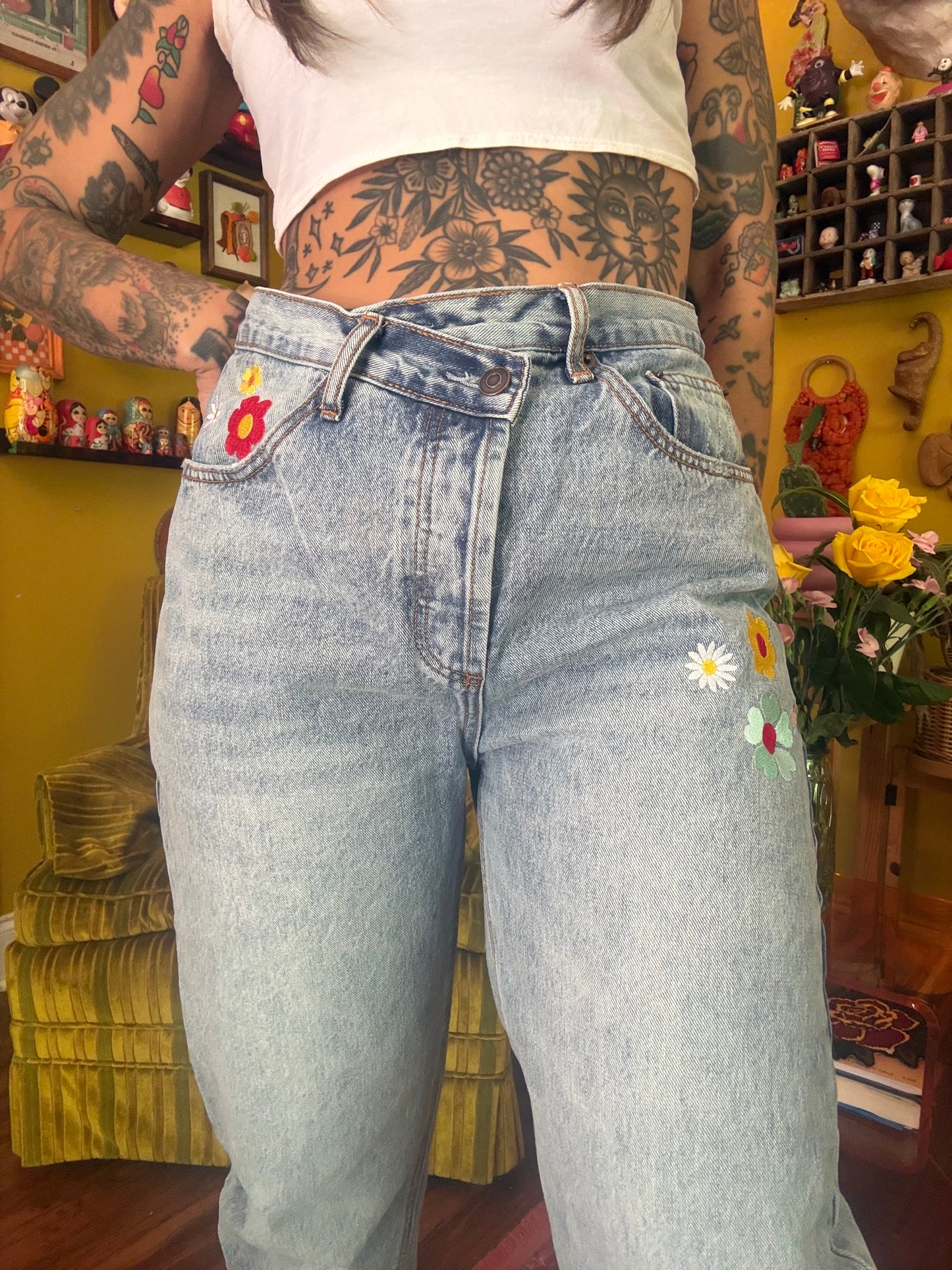 Bloomin' Buns 29" Upcycled Embroidered Jeans