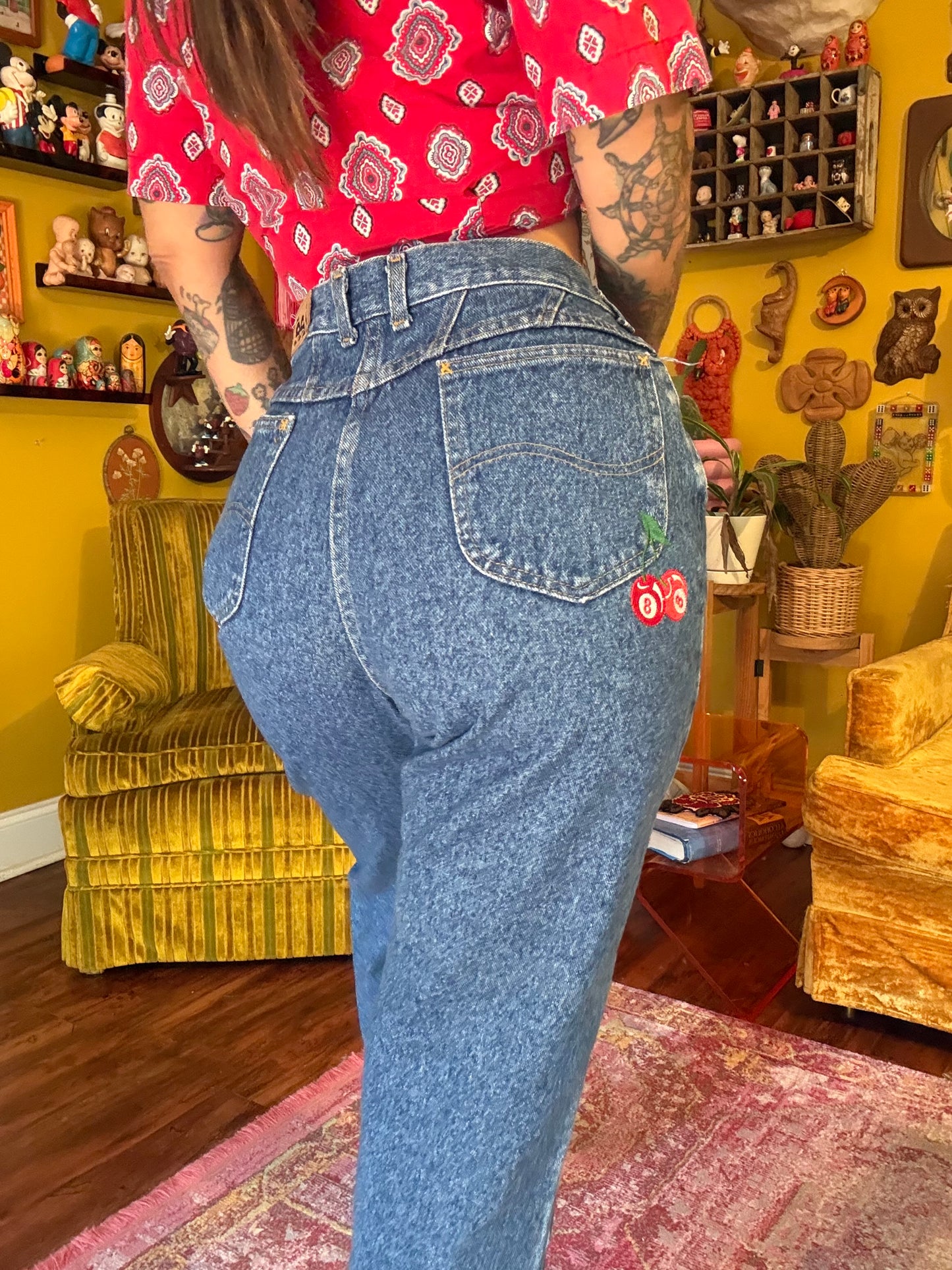 The "Double Luck" 29" Vintage Lee Custom Embroidered Jeans