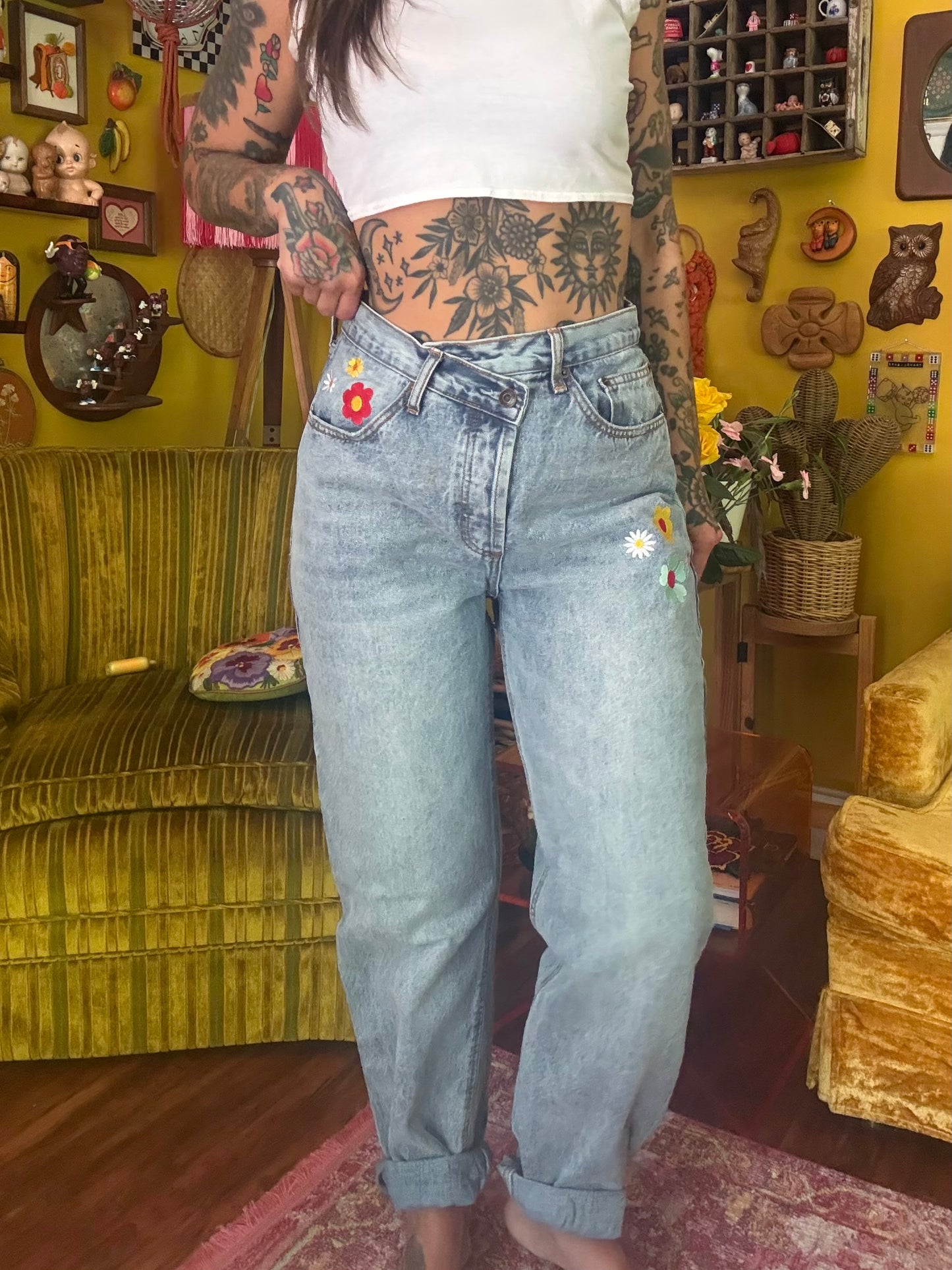 Bloomin' Buns 29" Upcycled Embroidered Jeans