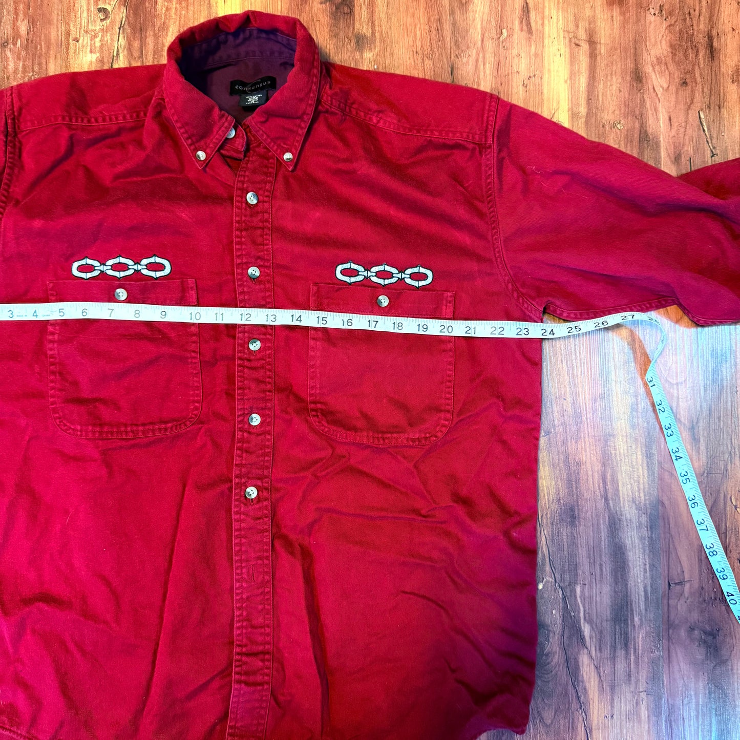 1:1 Embroidered Chain Link Repurposed Button Up Shirt
