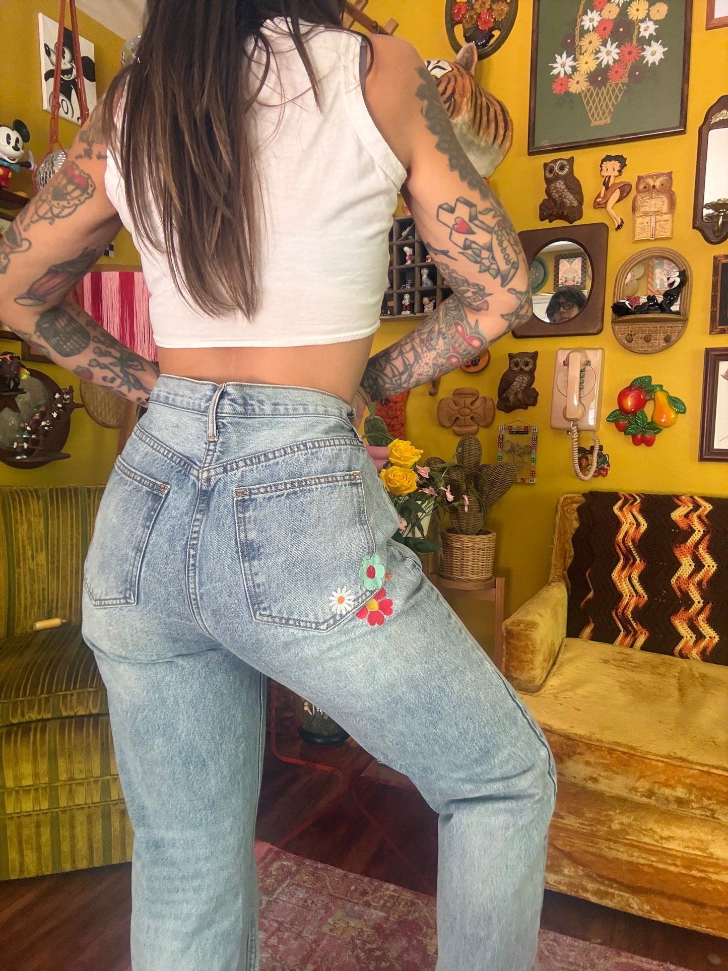 Bloomin' Buns 29" Upcycled Embroidered Jeans