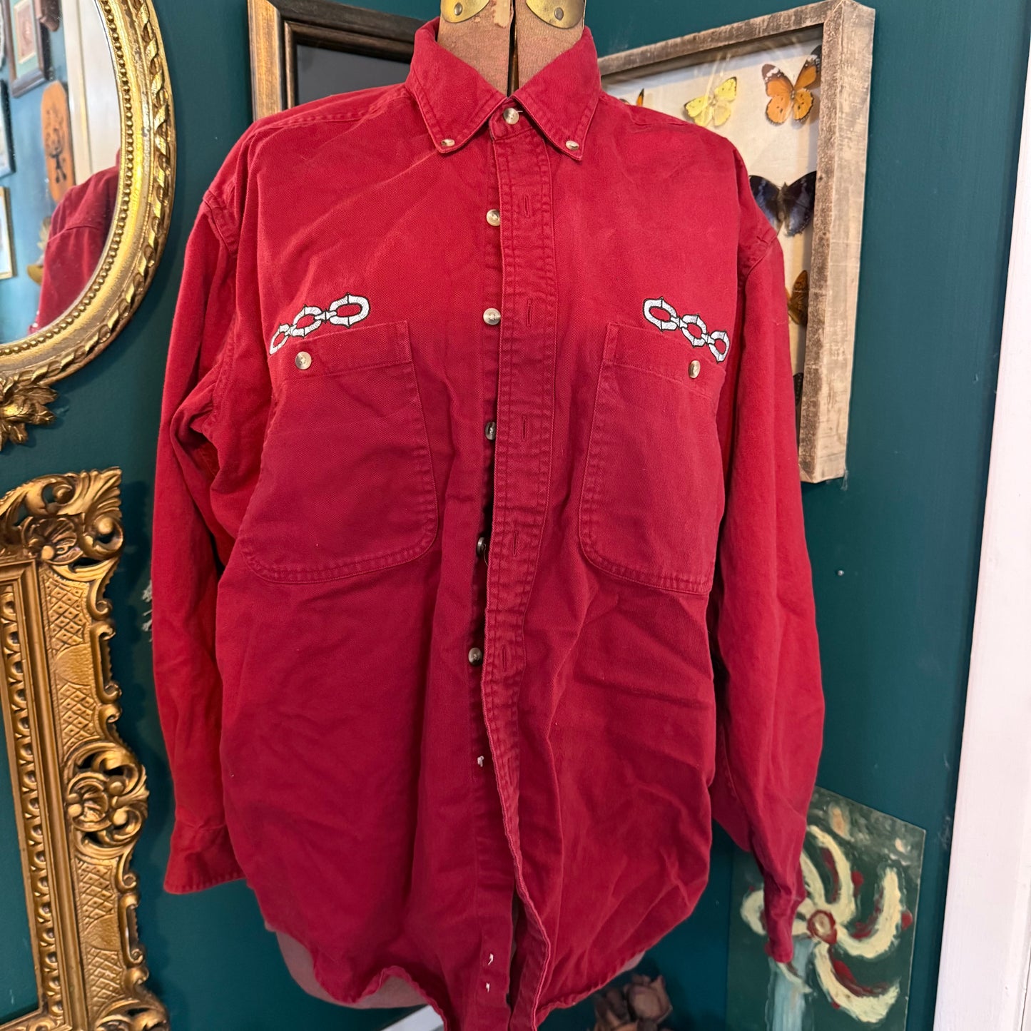 1:1 Embroidered Chain Link Repurposed Button Up Shirt